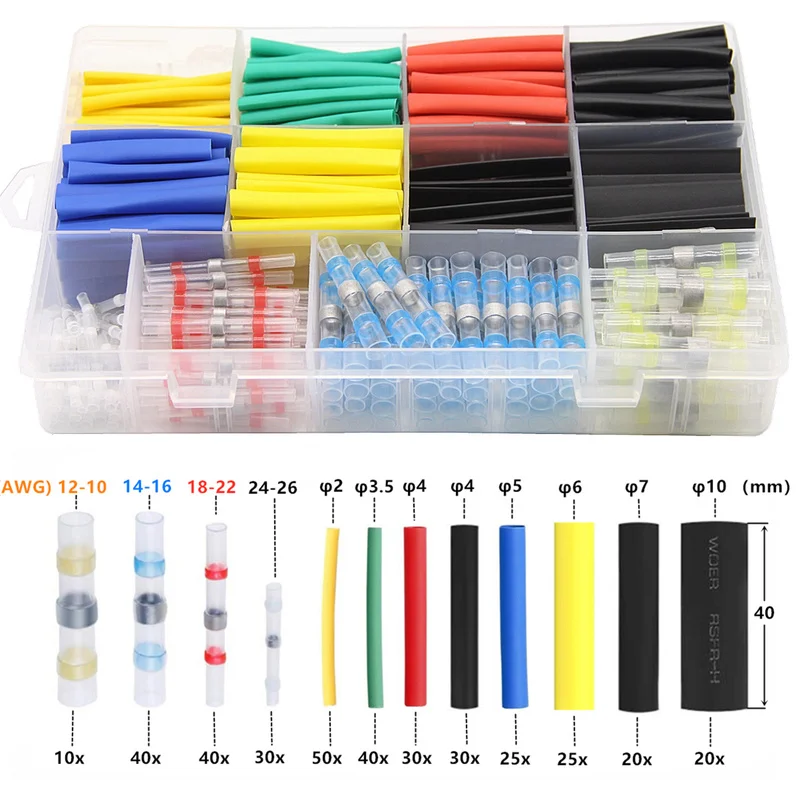 

360PCS Solder Seal Wire Connectors & Heat Shrink Tubings Butt Terminals Insulated Waterproof Electrical & Shrink Tubes with Case