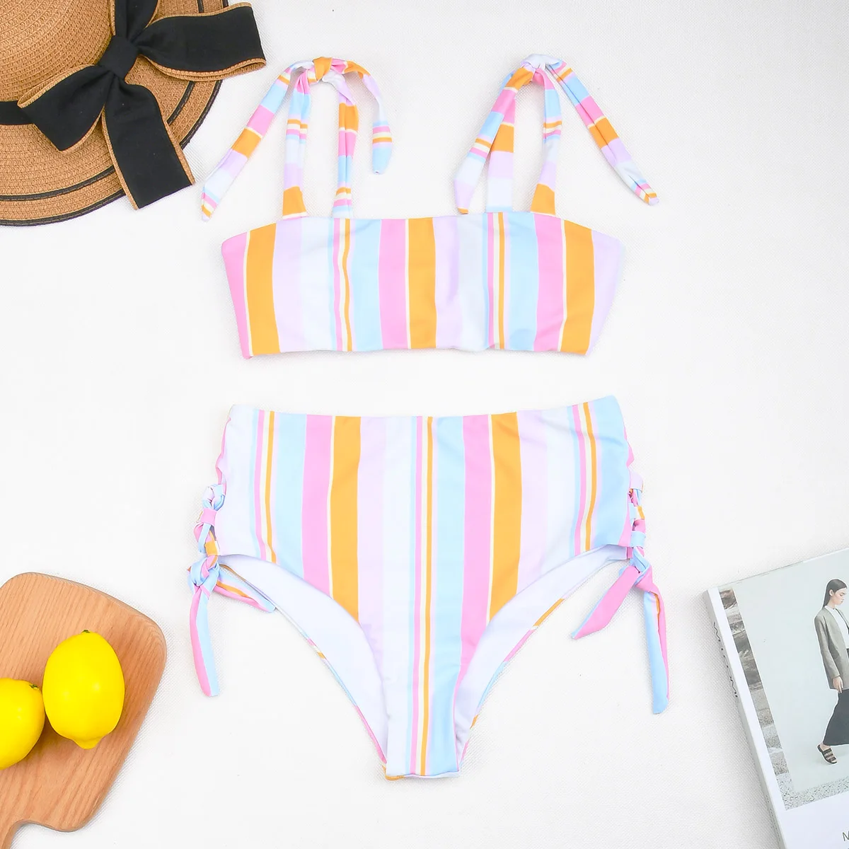 

High Waisted Bikinis 2021 Sexy Bikini Set Striped Women Swimsuit Female Bandeau Swimwear Swimming Suit Bathing Suits SexyBiquini