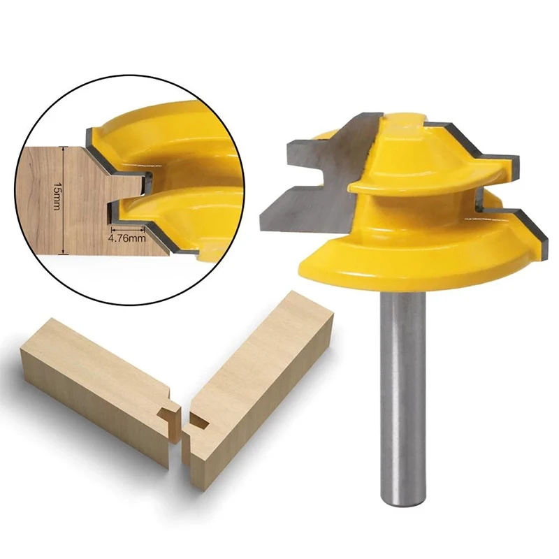 

1Pc 45 Degree Lock Miter Router Bit 8Inch Shank Woodworking Tenon Milling Cutter Tool Drilling Milling For Wood Carbide Alloy