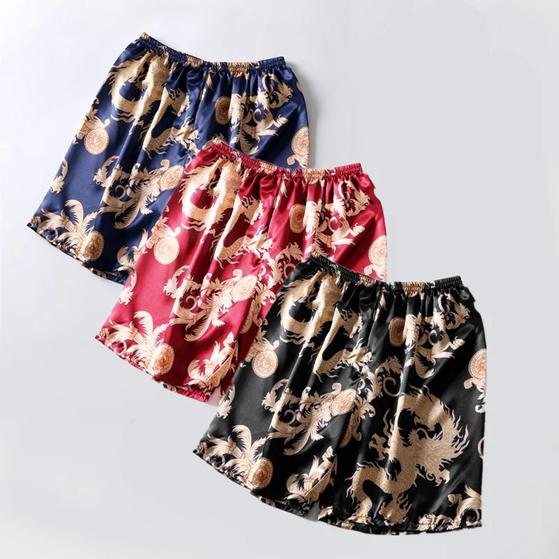 Мужская пижама шелковистая Повседневная Ночная рубашка шорты для сна летние