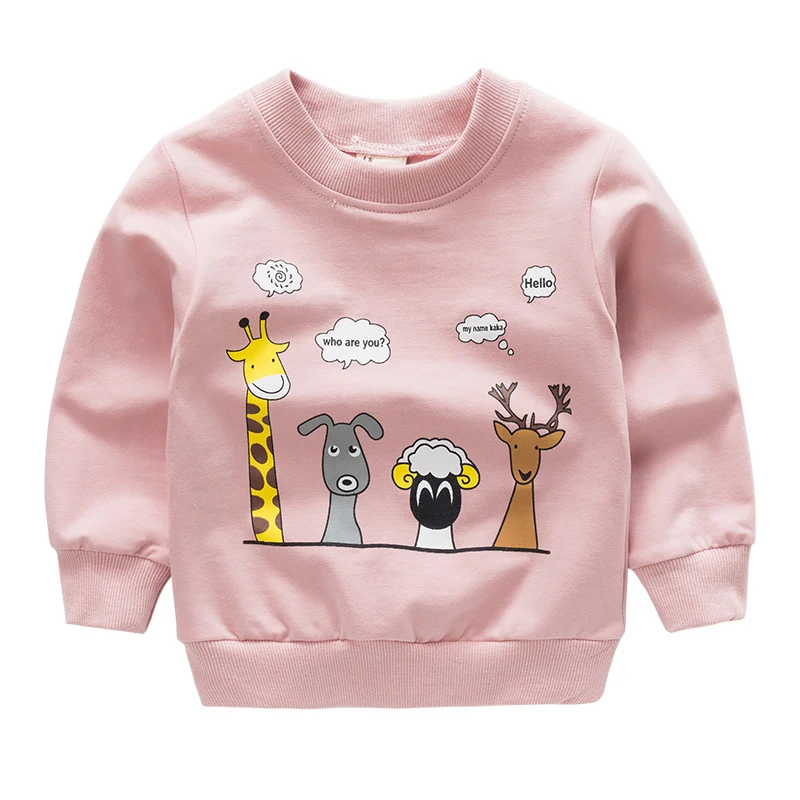 pink animal Новинка года; сезон весна-осень; свитера для маленьких девочек; детские толстовки с капюшоном; хлопковый свитер с длинными рукавами и рисунком животных; детская футболка; одежда - Цвет: pink animal
