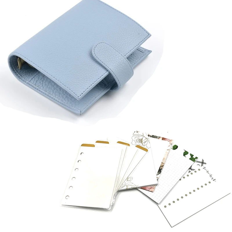 Blue color set Fromthenon натуральная кожа блокнот A7 строгальный Органайзер латунный Биндер мини-ежедневник из воловьей кожи дневник большой карман - Цвет: Blue color set