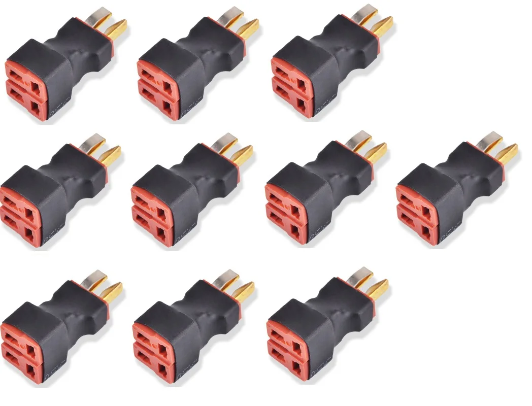 

10pcs / lot T plug 2 Male to 1 Female / 1-Male to 2-Female Connector Parallel Adapter for Car Plane Heli Lipo Battery ESC