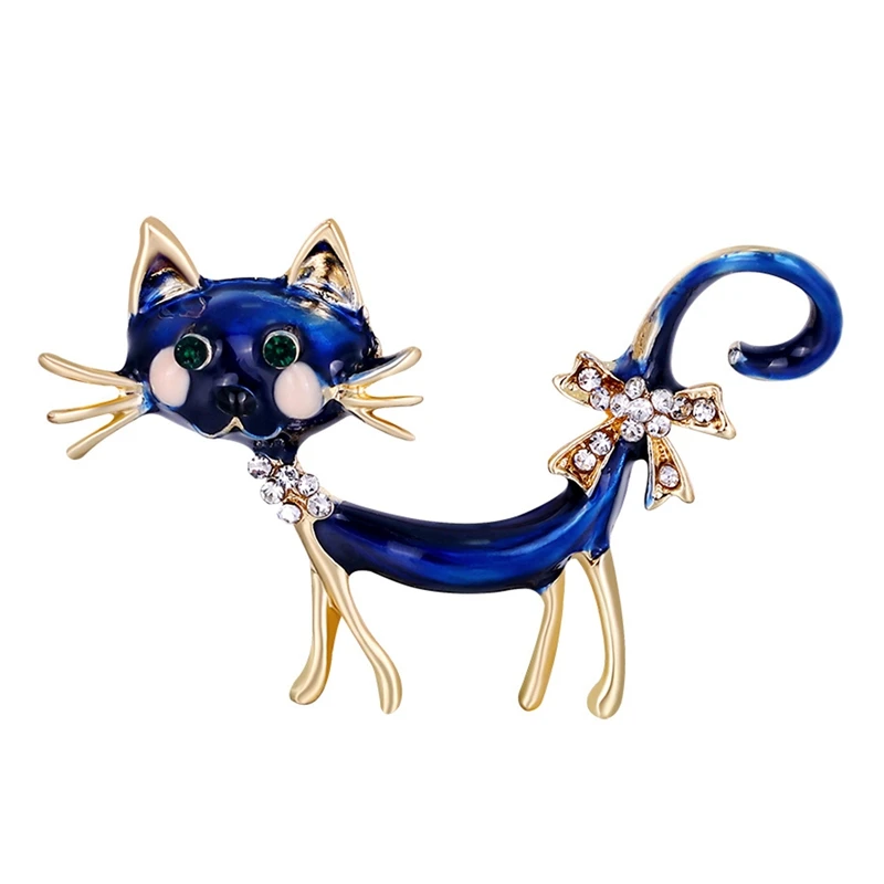 

Funny Cute Enamel Paint Cat Brooches Unisex Women and Men Animal Bow Rhinestone Brooch Pin Design Fashion Chic Jewelry