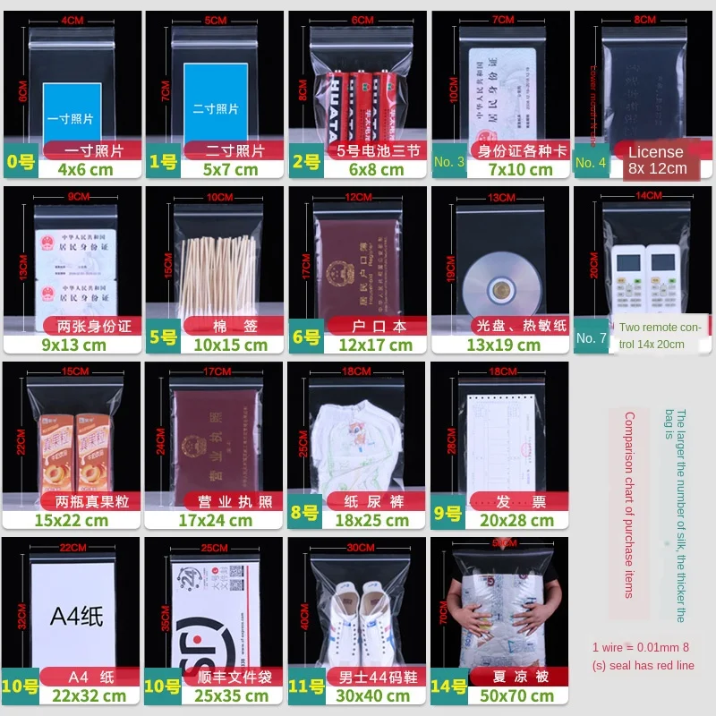 Ziplock Bag PE Plastic Sealed Transparent 5 Silk Self-sealing Food Packaging Snack Sample Thick Fresh-Keeping | Канцтовары для