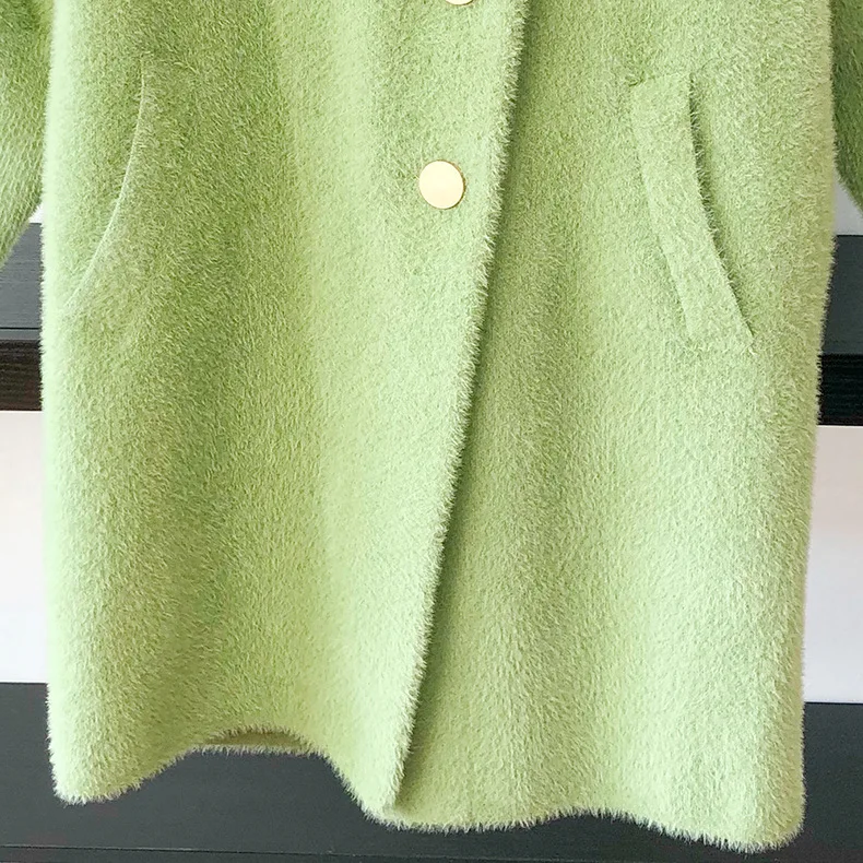 

Long Knitted Overcoat Women's Autumn Winter New Thick Mink Fleece Lantern Sleeve Sweater Female Personalise Imitation Coat L933