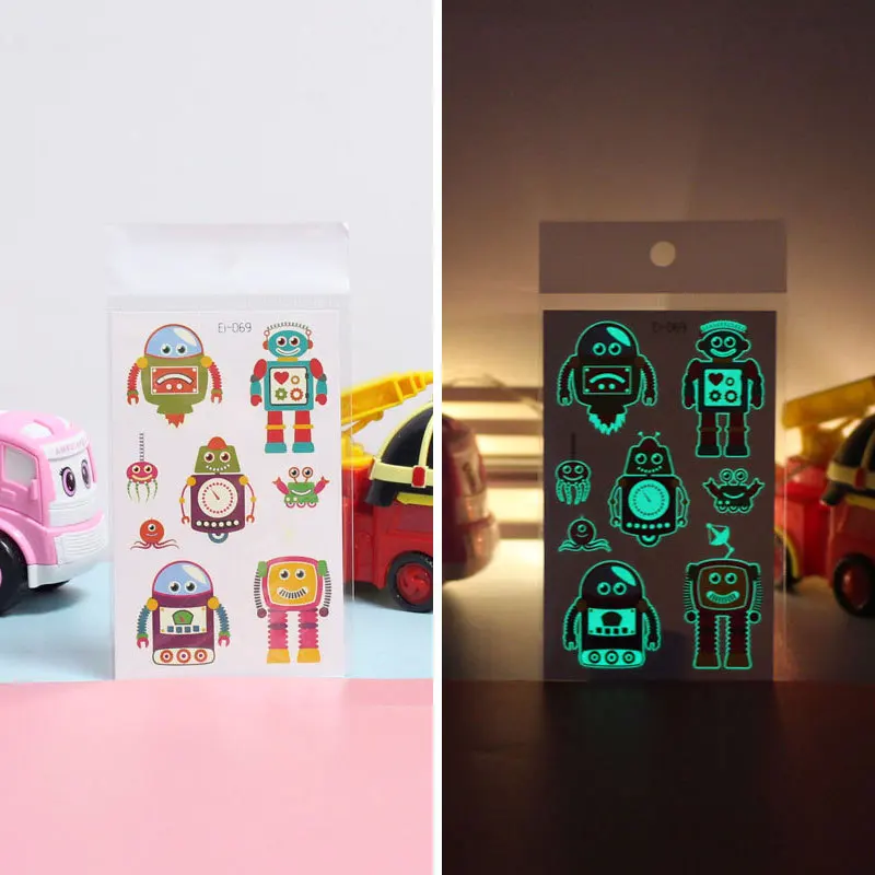 Pegatinas de tatuaje luminosas para ni&ntilde;os, tatuajes de chico falsos temporales que brillan en la cara, brazo, pierna, arte corporal, pegatina de sirena-3