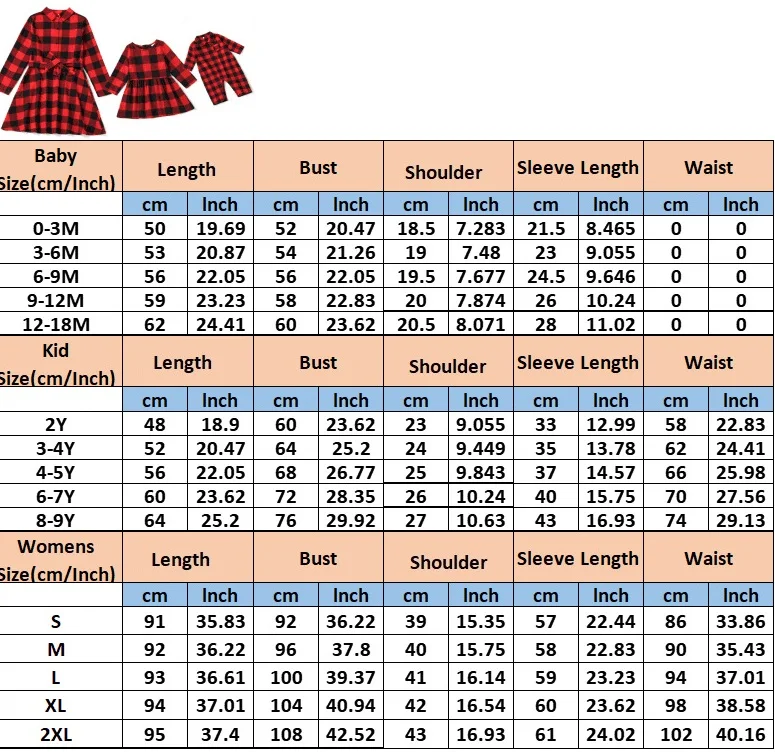 Christmas Family Set Plaid Mother Daughter Matching Dresses Long Sleeve Mom Baby Mommy and Me Clothes Autumn Women & Girls Dress