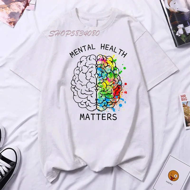 

Mental Health Awareness T-shirt Brain Sunflower Printed Tshirt Funny Women Therapist Graphic Tees Tops Dropshipping Goth T Shirt