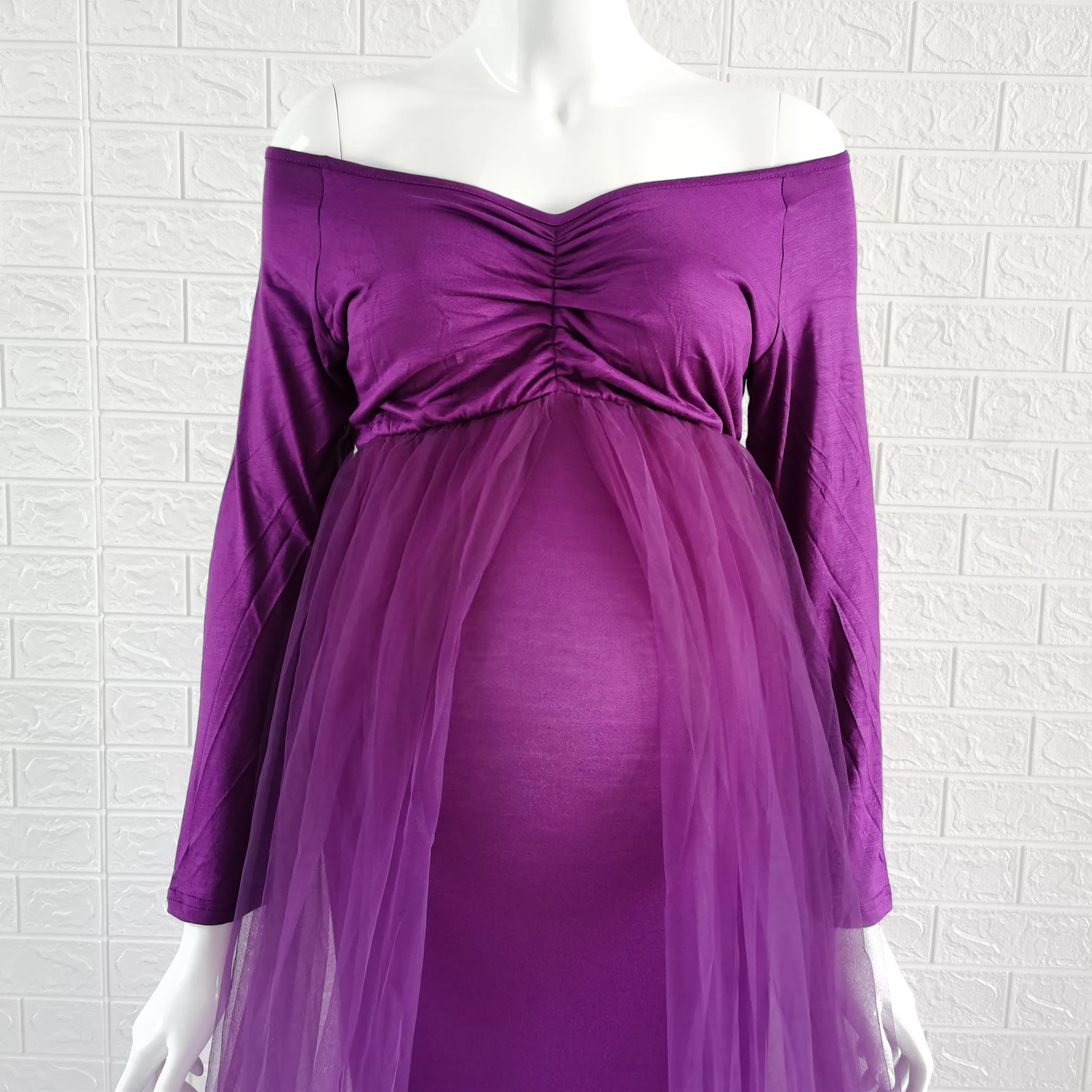 

Maternity Tulle Long Dresses for Photo Shoot Baby Shower Cotton Dress Stretchy Pregnancy Photography Dress with Cape Long Train