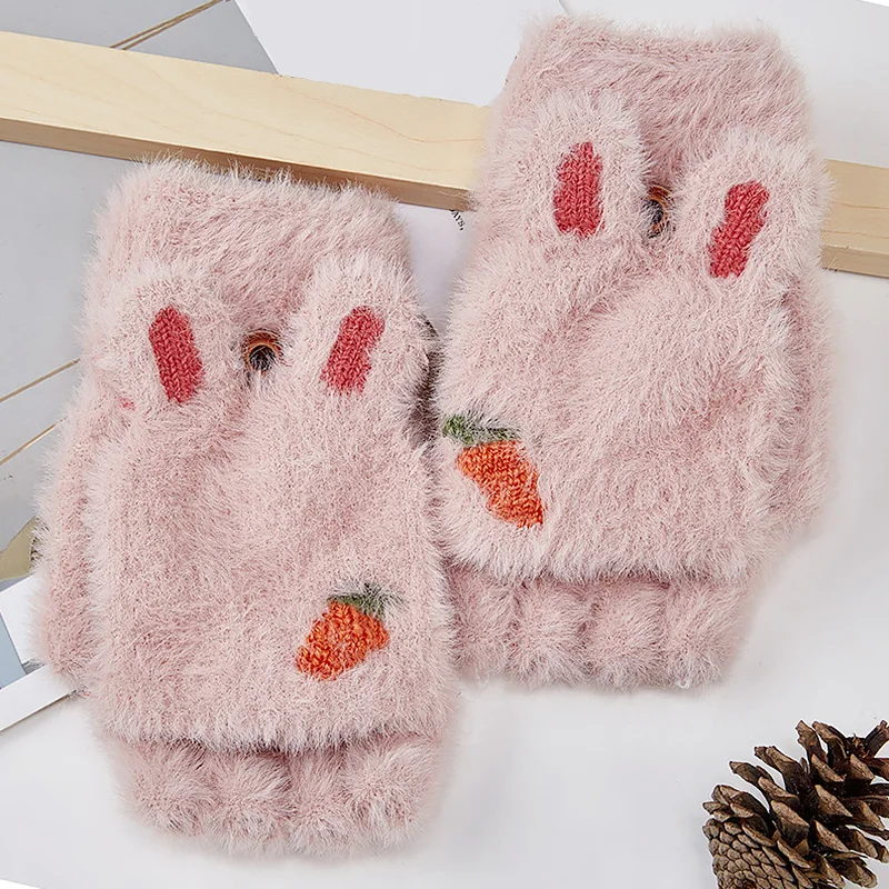 Женские перчатки с полупальцами милые теплые на осень и зиму 2021 плюшевая