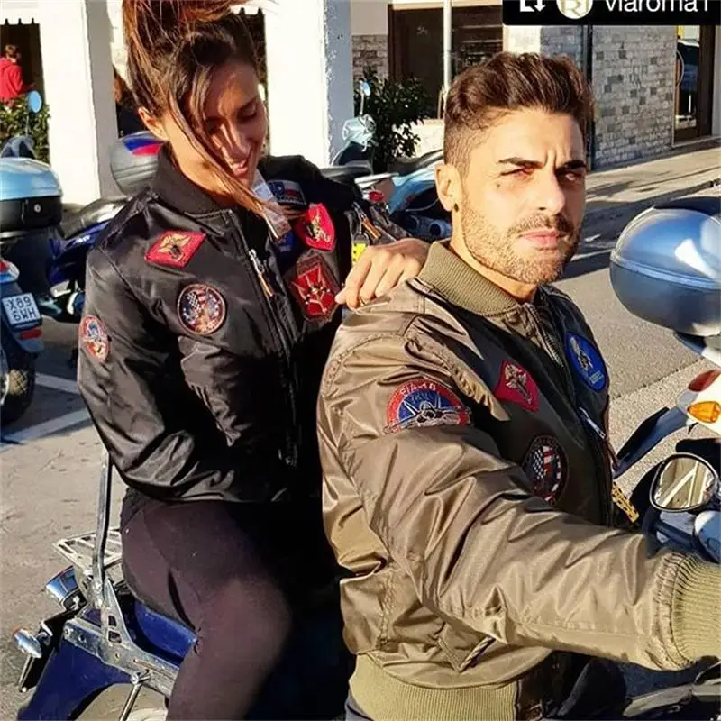 Winter top gun retro bomber jacket air force men and women couple coat badge locomotive tide brand army green cotton clothing