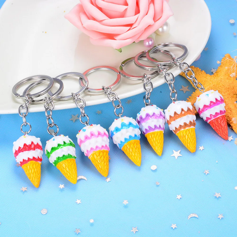 

50pieces Trendy Mixed Color Cute Mini Ice cream Pendant Acrylic Keychain For Women Girls Bags Keyring Jewelry
