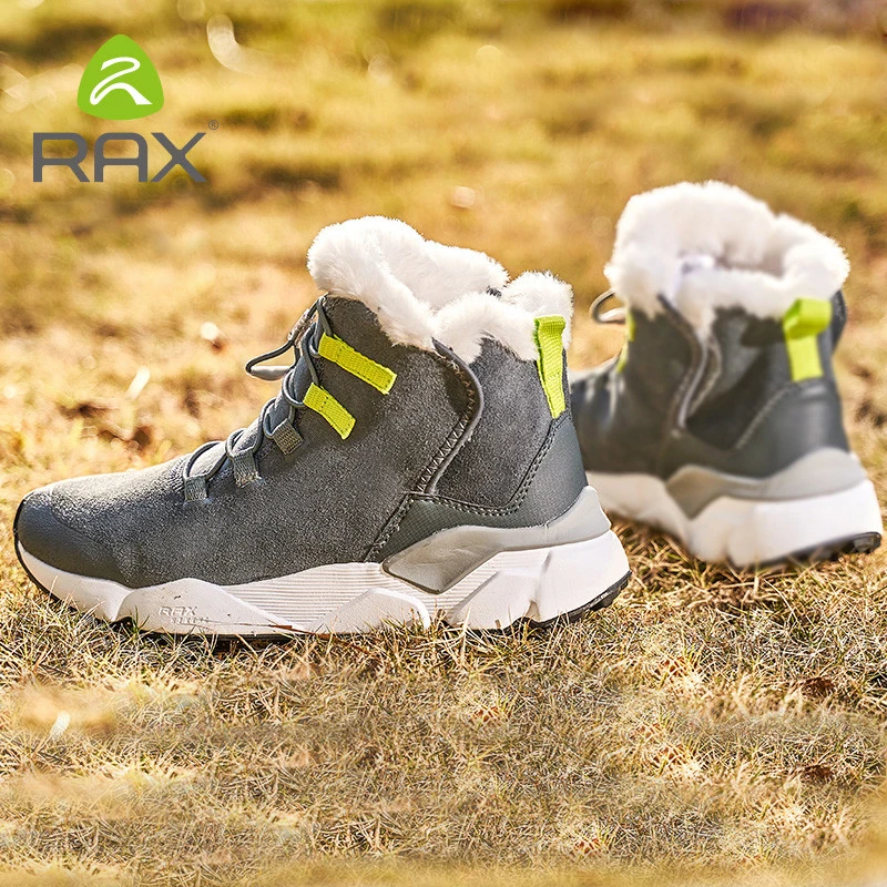 RAX 2022 Outdoor Hiking Boots For Men Women Breathable Snow Boots Man Leather Walking Shoes Hiking Shoes Fleece Winter Boots