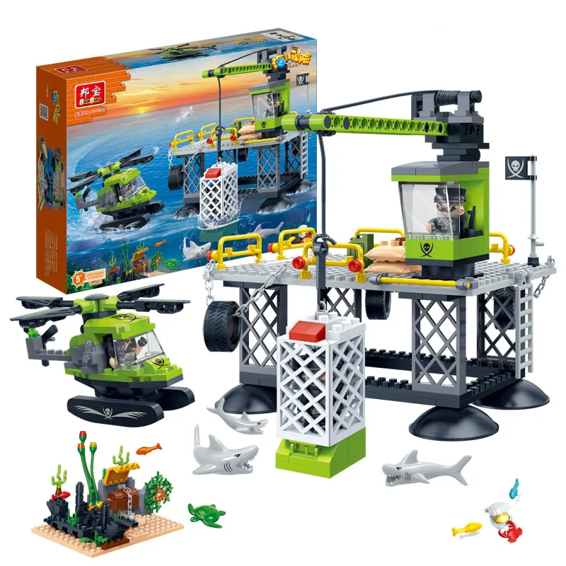 Строительные блоки BanBao для морских исследований вертолет Акула база развивающие