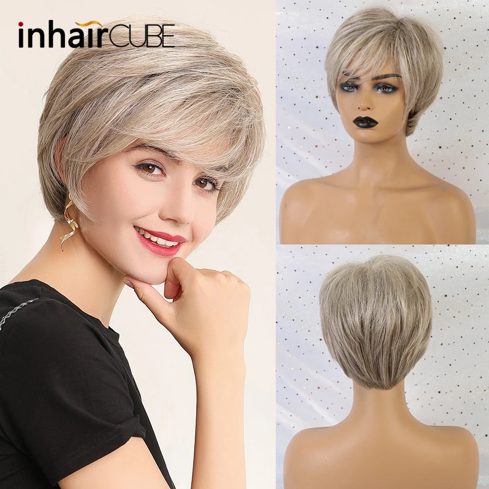 Inhaircube Ombre коричневые короткие волнистые волосы кружевные Передние синтетические