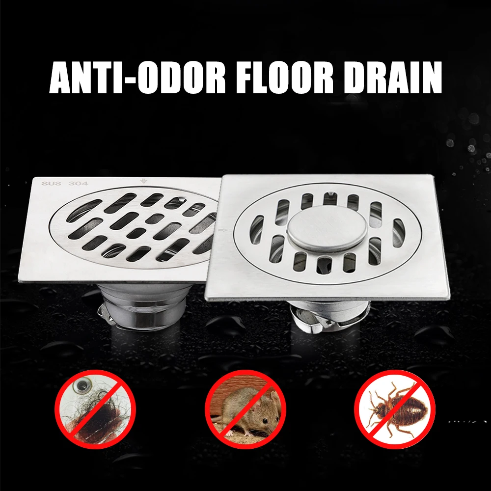 

Floor Drain Anti-Odor Shower Drain Hair Stopper Stainless Steel Drain Protectors Bathroom Drainer with Removable Strainer Cover