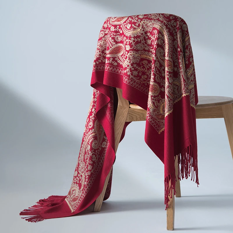 hot drilling poncho head scarves women elegant scarf and warm shawl long embroidery stoles bandana scarf hijab luxury brand free global shipping