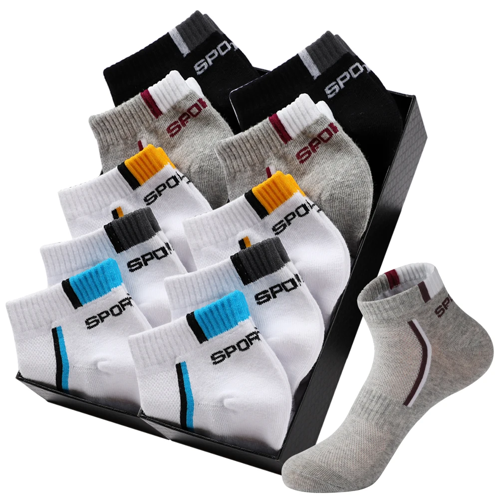 5Pair High Quality Men Ankle Socks Black Casual Sports Socks Men's Cotton Socks Summer Men Socks Thin Cut Short Sock   Size38-45