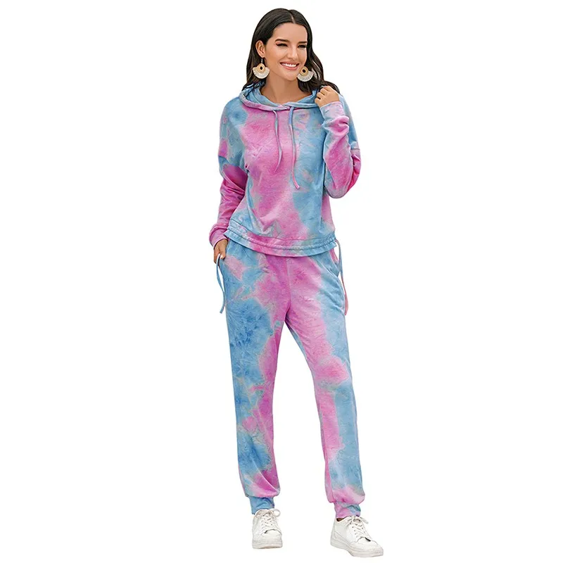 Женский спортивный костюм с длинным рукавом и принтом Tie Dye комплект из двух