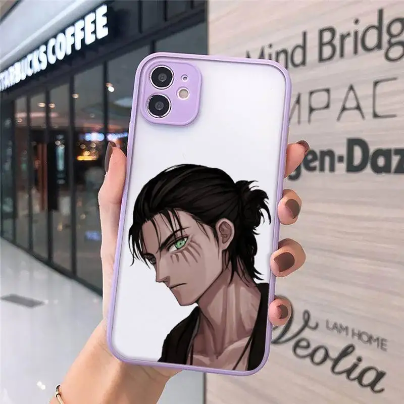 

Attack on Titan Eren Jaeger Phone Case For iPhone 12 11 Mini Pro XR XS Max 7 8 Plus X Matte transparent Purple Back Cover