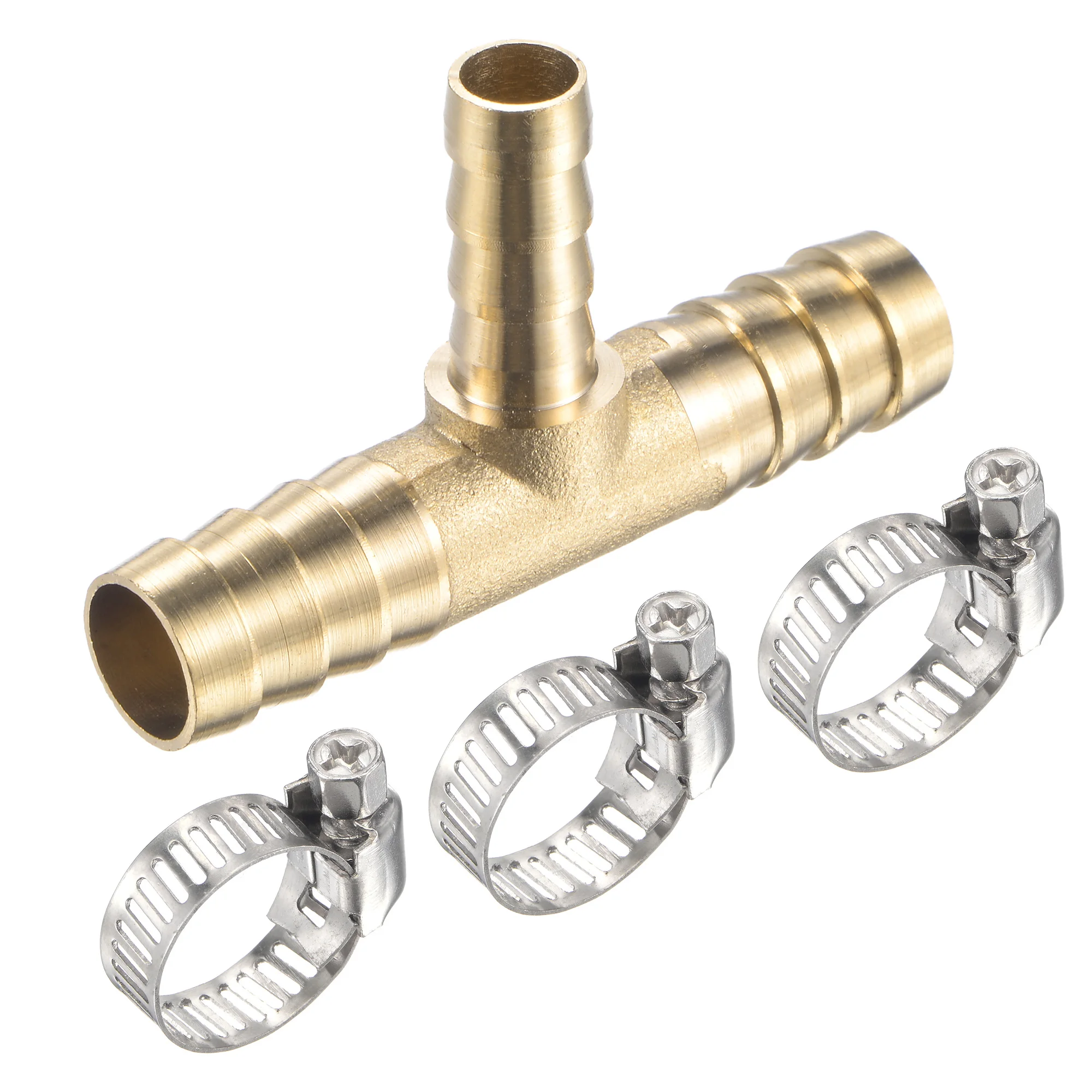 

Uxcell Brass Hose Barb Fitting 3/8" x 3/8" x 1/4" OD Tee Pipe Connector with Stainless Steel Hose Clamps 2 Sets