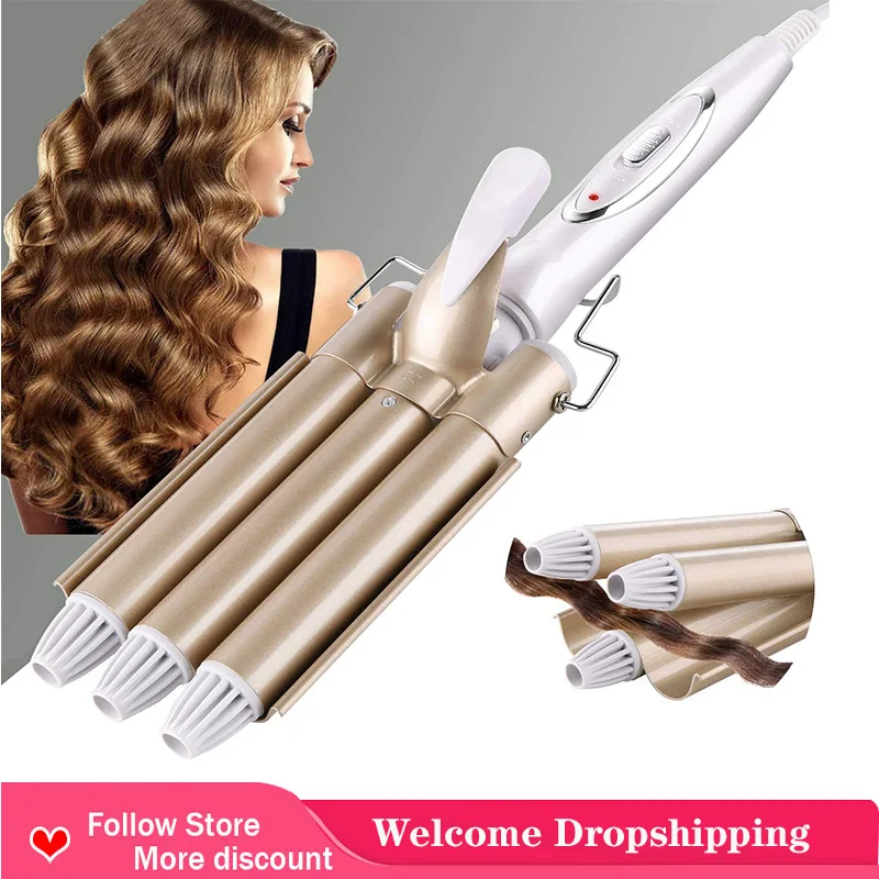 

Curling Iron 3 Barrel Hair Waver 3 in 1 Hair Crimper Wand Set with LED Temp Control 1 inch Ceramic Tourmaline Triple Barrels