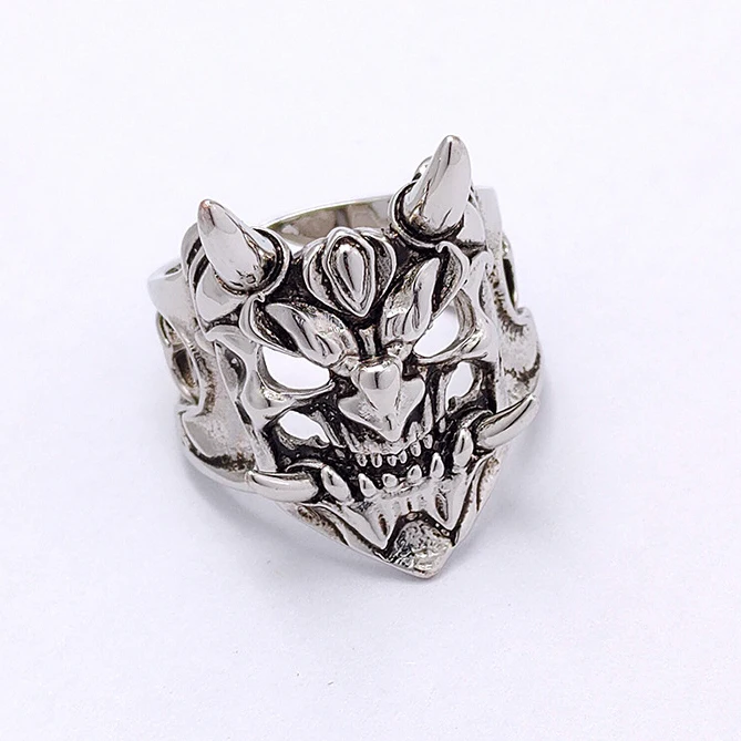 

Trendy Creative Punk Japanese Demon Samurai Ring For Men Gothic Style Silver Color Adjustable Open Ring Street Fashion Jewelry