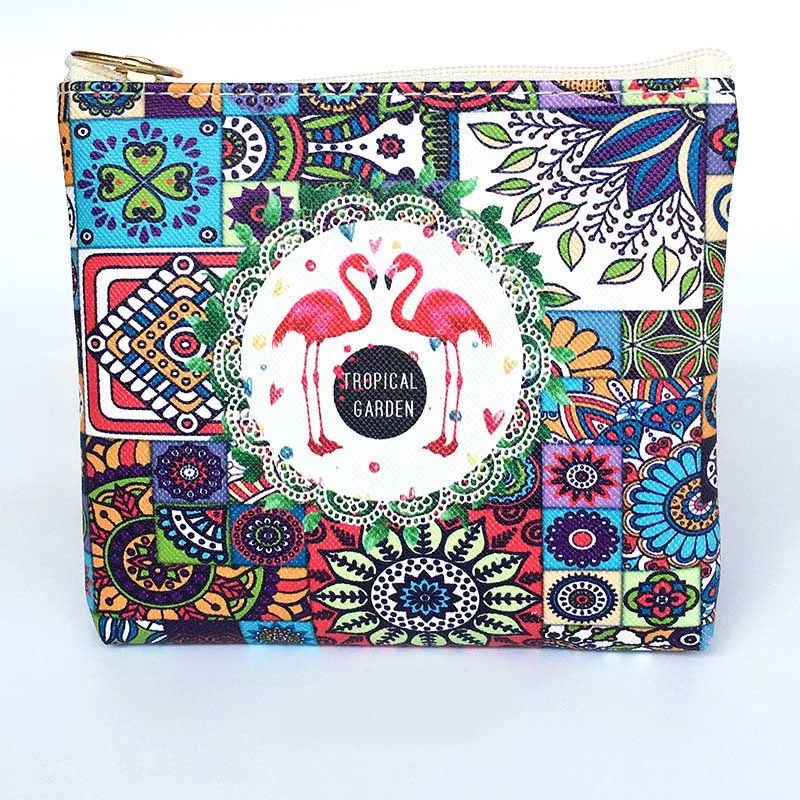 New Cute Flamingos Ethnic Style Grils Coin Purse Children PU Leather Zip Change Purse Women Wallet Animal Key Card Bag Kids Gift