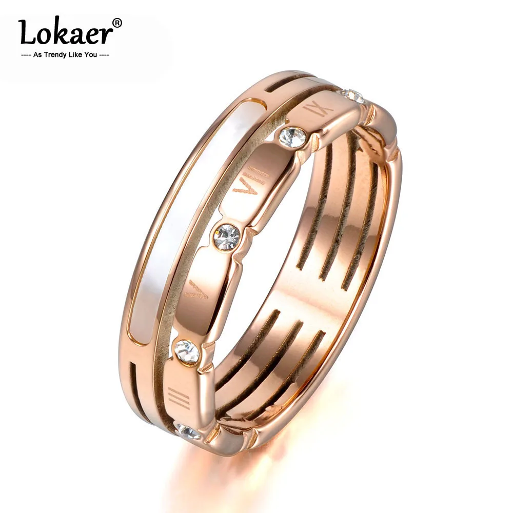 Lokaer, модное кольцо с римскими цифрами, ювелирное изделие для женщин, розовое золото, цвет из нержавеющей стали, кубический цирконий и оболочка, обручальные кольца R17161