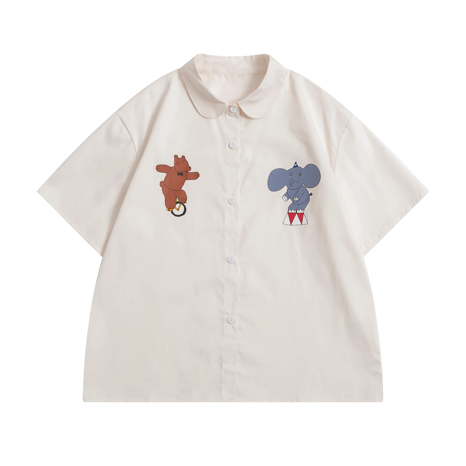 

Женская хлопковая блузка с коротким рукавом, белая рубашка с забавным принтом медведя и воротником «Питер Пэн», лето 2021