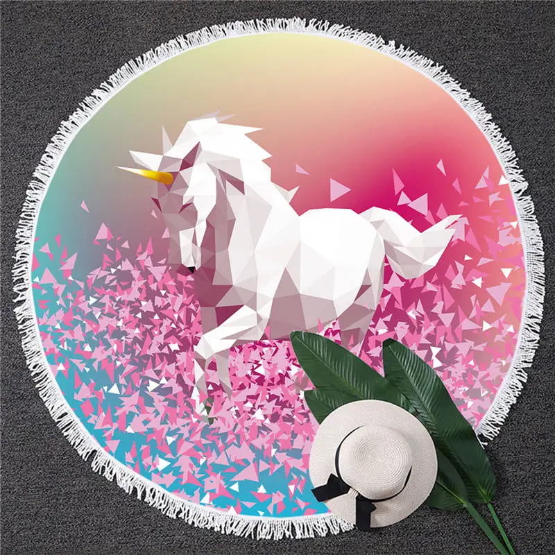 Unicorn 4 BlessLiving круглое пляжное полотенце с единорогом, Радужное детское белое банное полотенце с кисточкой, микрофибра, 150 см, цветное одеяло - Цвет: Unicorn 4