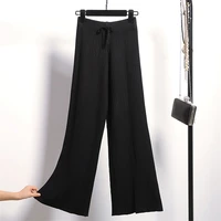 2019 winter new thick casual straight pants women female drawstring loose knitted wide leg pants casual trousers