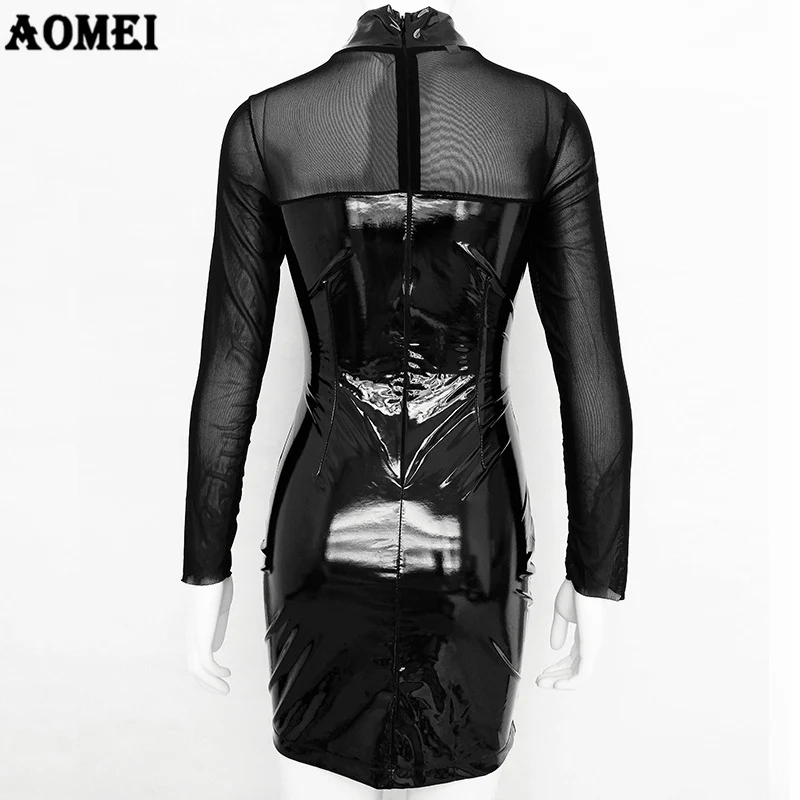 Платье футляр 2021 сексуальные кожаные платья из ПВХ для влажного образа