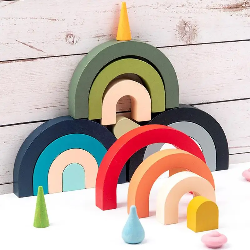

Children Wooden Rainbow Arched Stacked Toys Montessori Building Gifts Education Game Ins Style Room Blocks Baby Kids Toys L7Q1