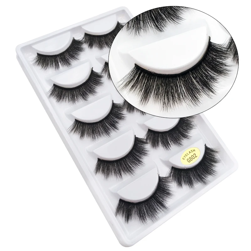 

5 Pairs 3D Faux Mink Hair False Eyelashes Wispies Fluffies Drama Eyelashes Natural Long Soft Handmade Cruelty-free Black Lashes