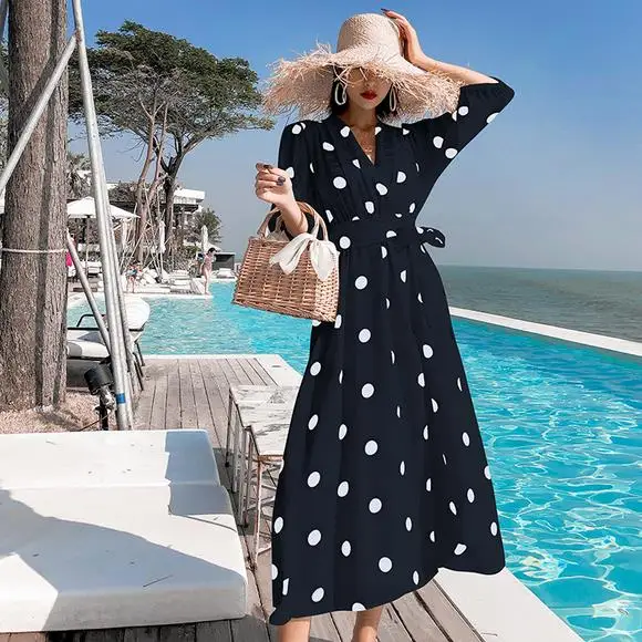 Женское элегантное платье с рукавом-фонариком новинка весна-осень женское в