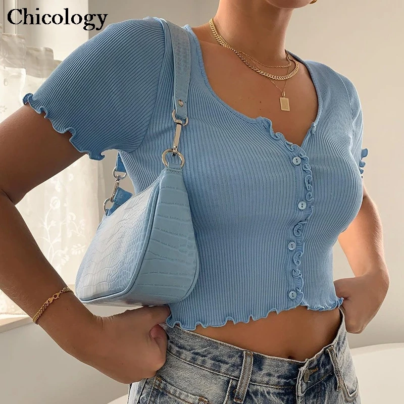 Женская футболка с рюшами Chicology неоновая трикотажная укороченная коротким
