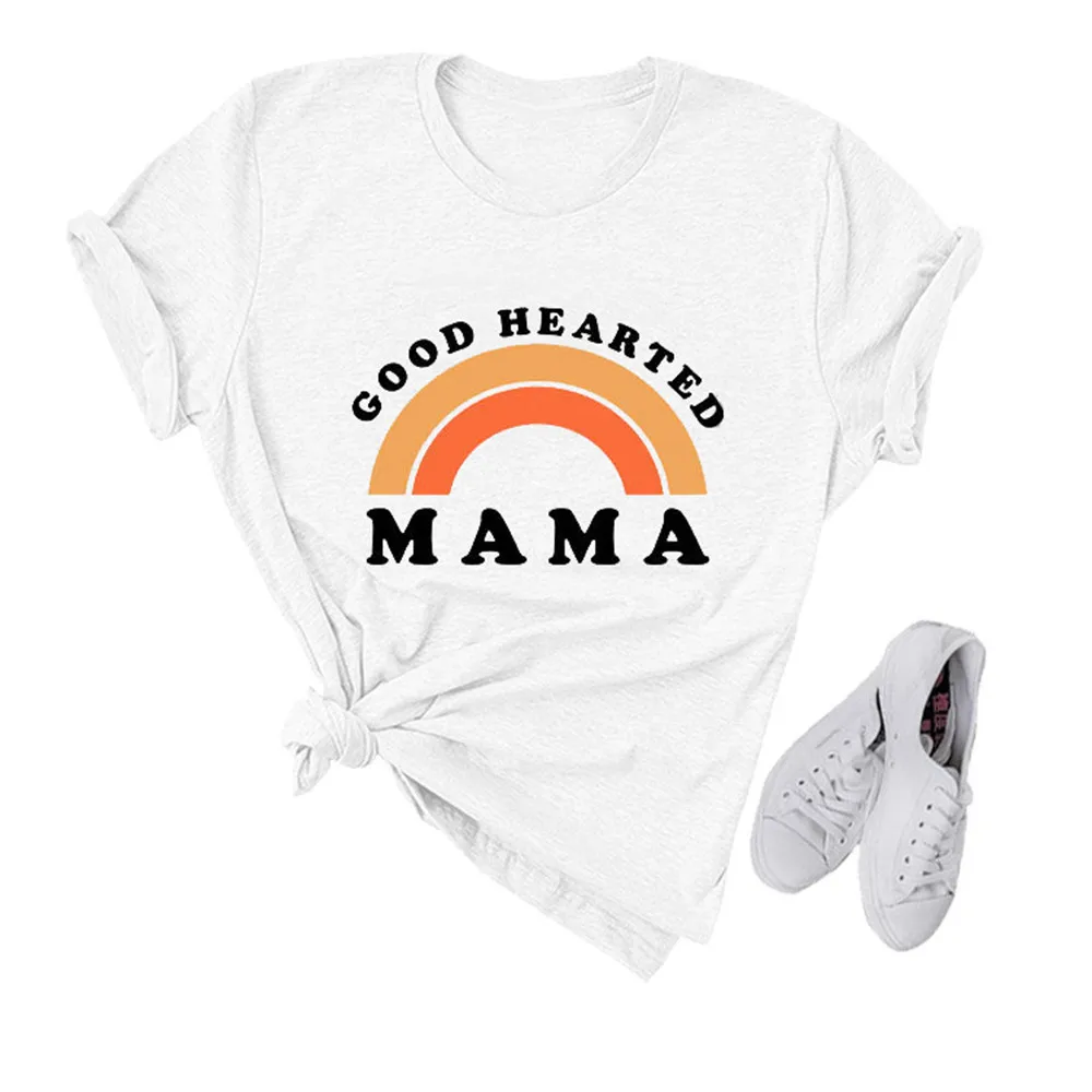 Женская футболка с надписью GOOD HEARTED MAMA коротким рукавом большие размеры|Футболки|