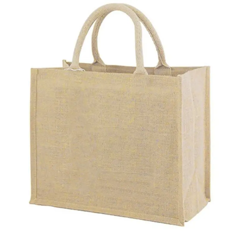 Linen Многоразовый джутовый льняной сумка для покупок блонд красный с PU покрытием сумки холщовые сумки-шопперы для женщин продуктовый мешок большой - Цвет: Linen