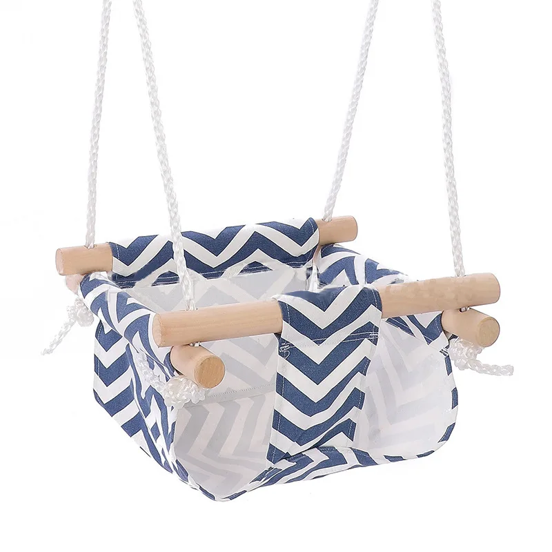 

Canvas Baby Swing Chair Hanging Wood Children Kindergarten Toy Outside Indoor Small Basket Swinging Rocking Chair Baby Toy