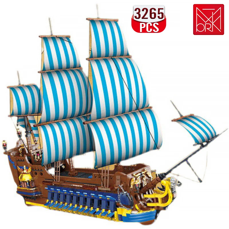 Набор технических голубых лодок сделай сам строительные блоки пиратский корабль