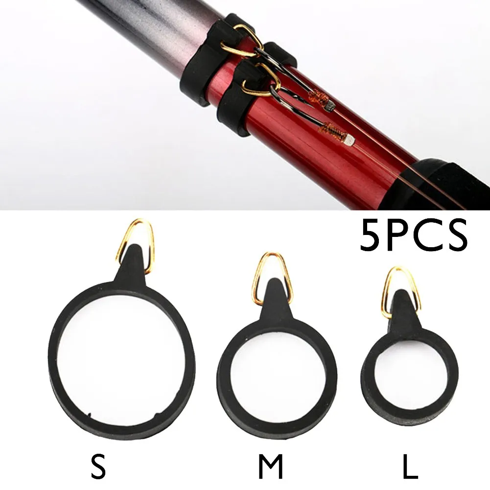 

5pcs Elastic Fishing Rod Hook Ring Keeper High-elastic Fly Pole Rubber Rings Metal Holders Pesca Iscas Fish Tackle Tools S M L