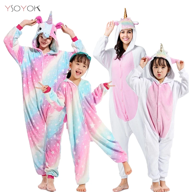 Для мальчиков и девочек единорог пижамы кигуруми от Onesie Детские пижамы зимняя Для женщин; Пижама с рисунком животных; одеяло "Стич" в виде панды, спортивный костюм, одежда для сна