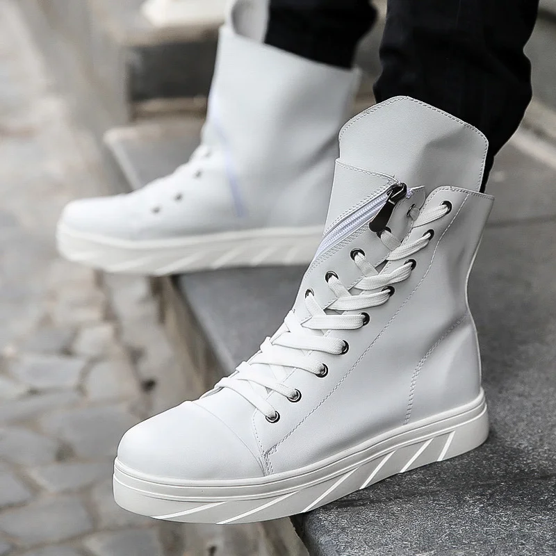 

new Men 6 cm Height Increasing Platform Boots Back Zip Leather Shoes Male Mixed Colors Y3 High Top Black White Men's Boots