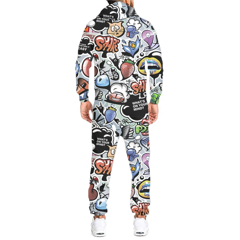 OGKB Hip Hop Creativity Graffiti 3D Printed Romper Womens Jumpsuits Zip Up Hooded Playsuits Full Sleeve Casual Fashion Overalls