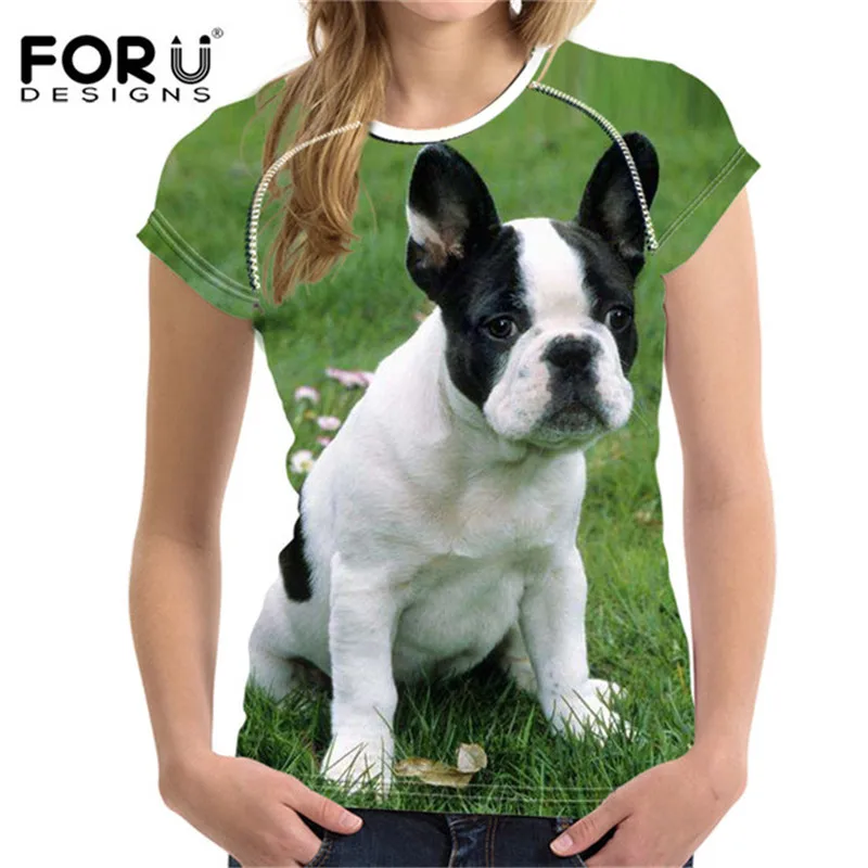 

Женская футболка FORUDESIGNS, женские футболки в стиле Харадзюку, летние топы с черным бульдогом, женские футболки, футболки на заказ, новый дизай...