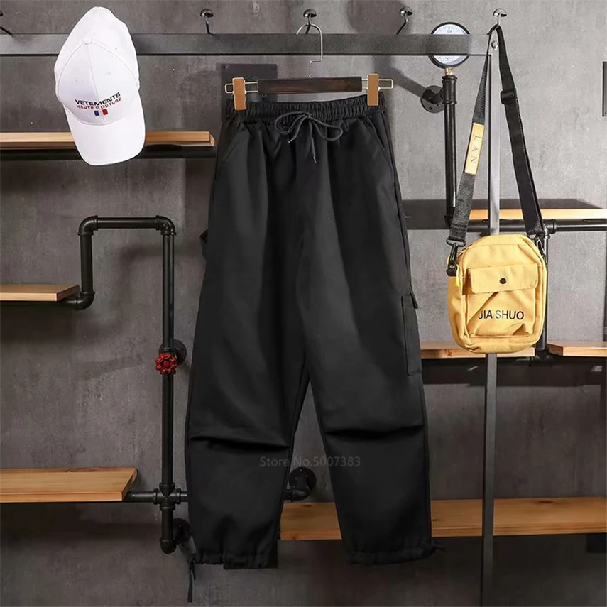

Asian Japanese Street Style Fashion Pants for Couple Women Men Elastic Waist Harem Pants Hip Hop Loose Design Casual Trousers