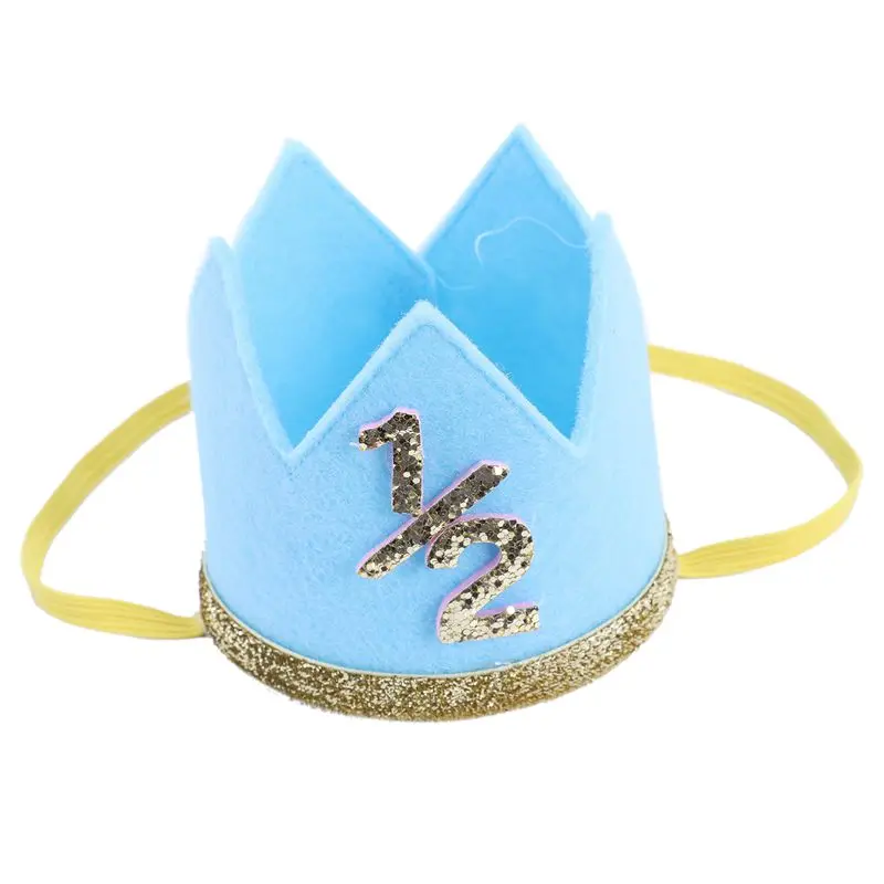 Newborn Infant Toddler Baby Girl Boy Half 1/2 First Second Third Birthday Crown Party Cake Smash Headband Hair Accessories blue | Детская