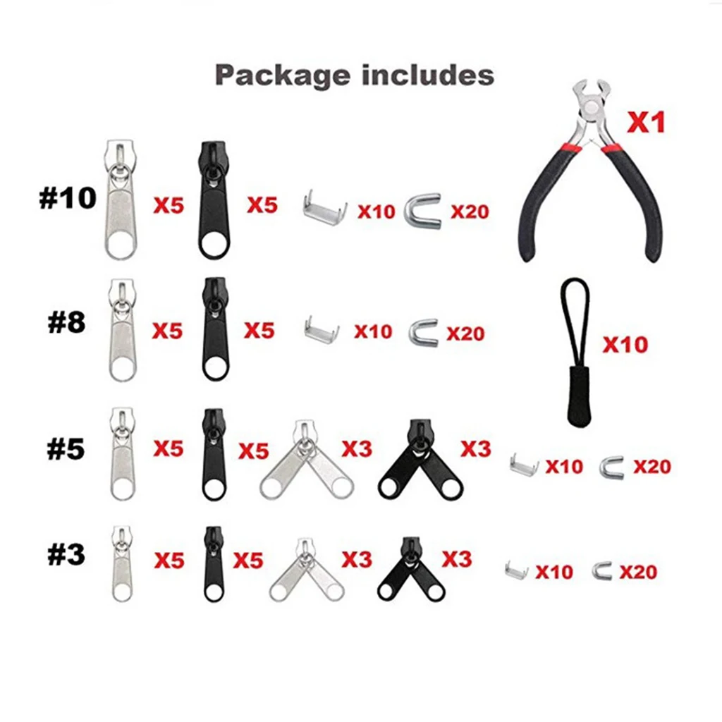 

183Pcs Zipper Repair Kit Replacement Zipper Pull Kit Extension Pulls